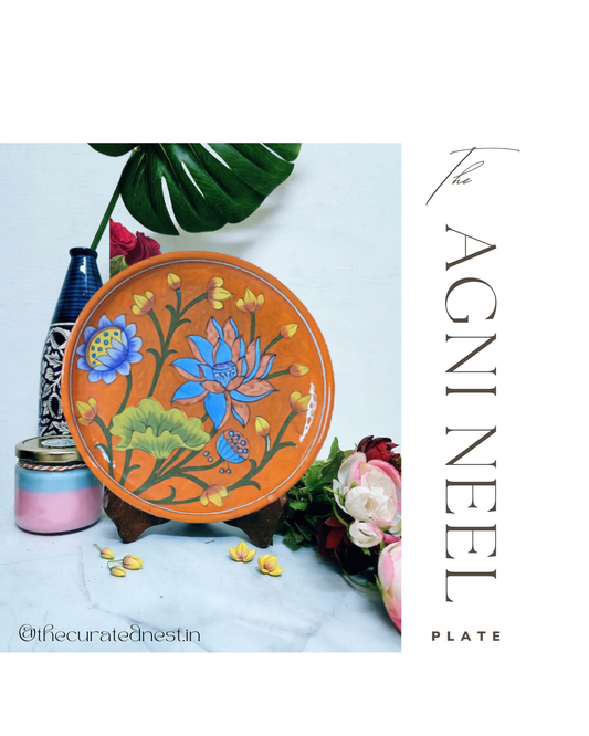 The Agni Neel Plate - Blue Pottery Round Plate