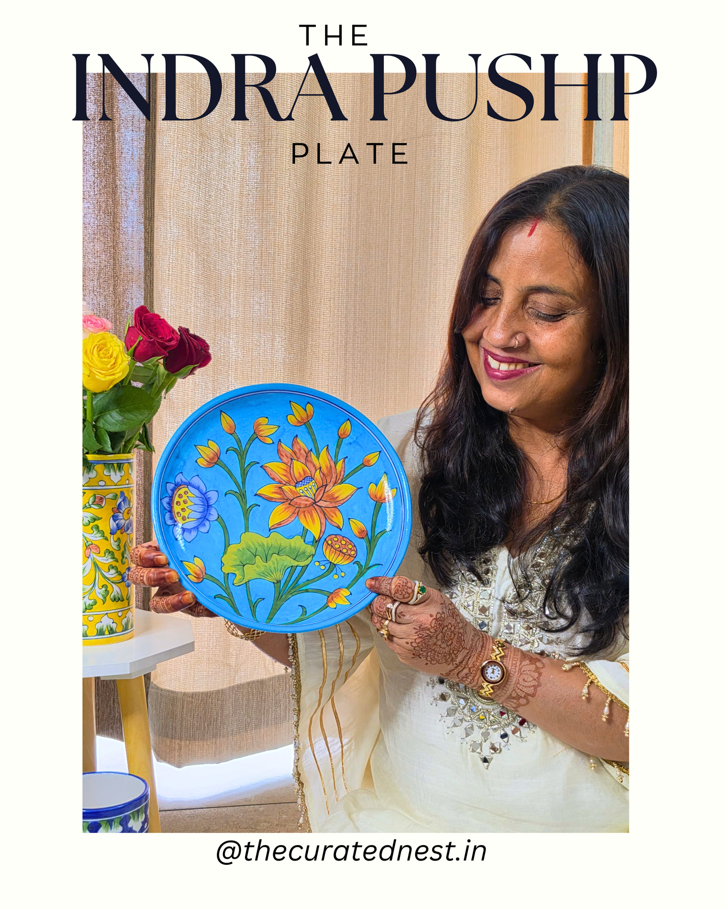 The Indra Pushp Plate - Blue Pottery Round Plate