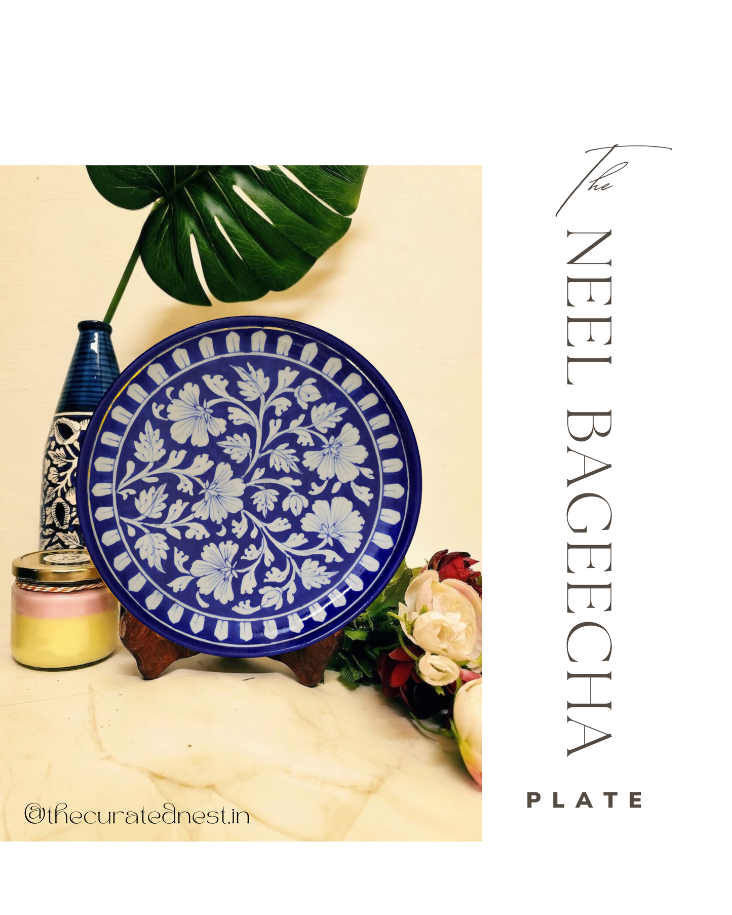 The Neel Bageecha Plate - Blue Pottery Round Plate