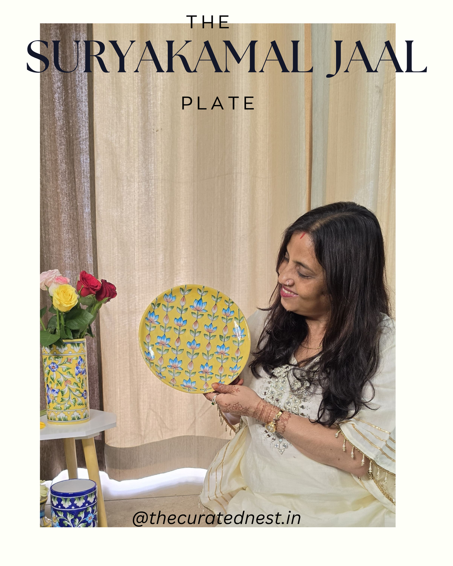 The Suryakamal Jaal Plate - Blue Pottery Round Plate