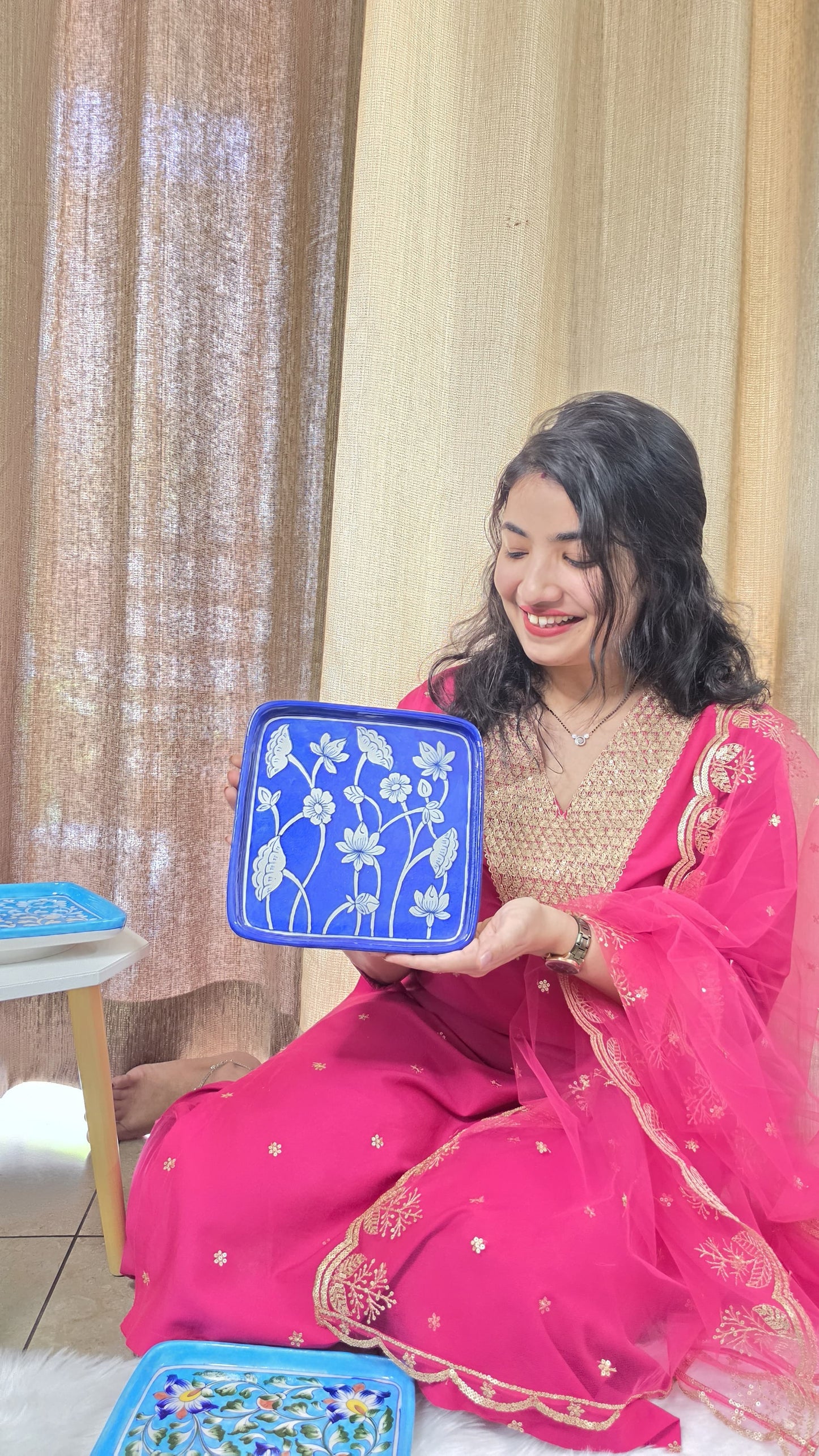 The Syahi Darbar Plate - Blue Pottery square plate