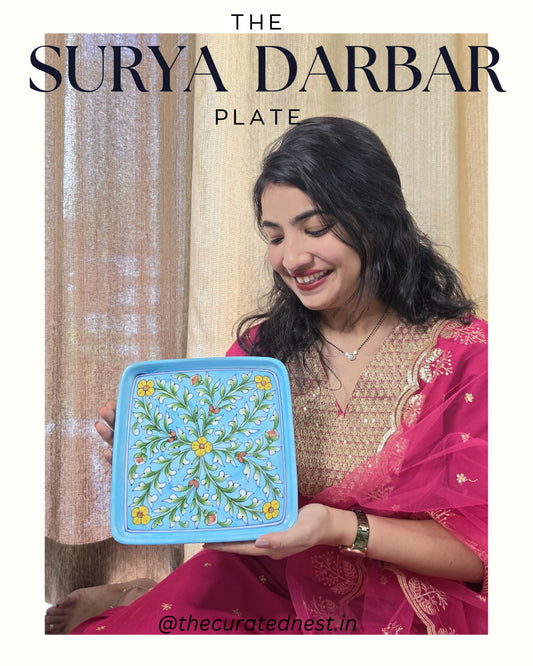The Surya Darbar Plate - Blue Pottery square plate