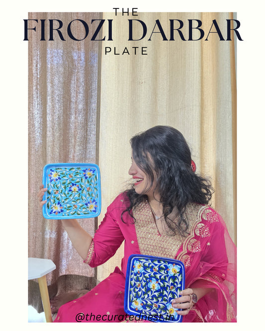 The Firozi Darbar Plate - Blue Pottery square plate