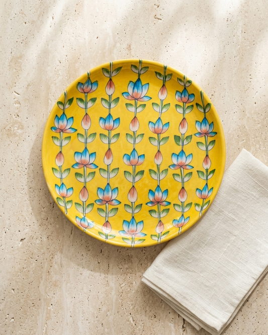 The Suryakamal Jaal Plate - Blue Pottery Round Plate