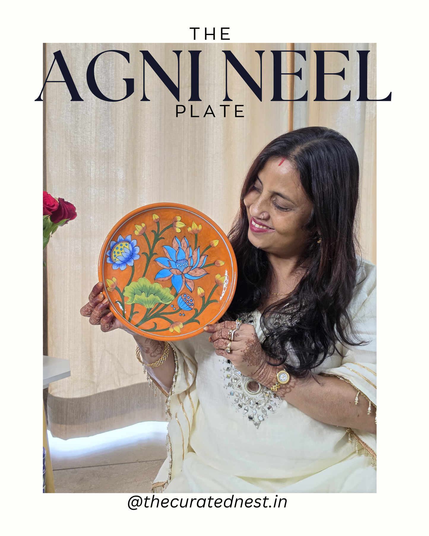 The Agni Neel Plate - Blue Pottery Round Plate
