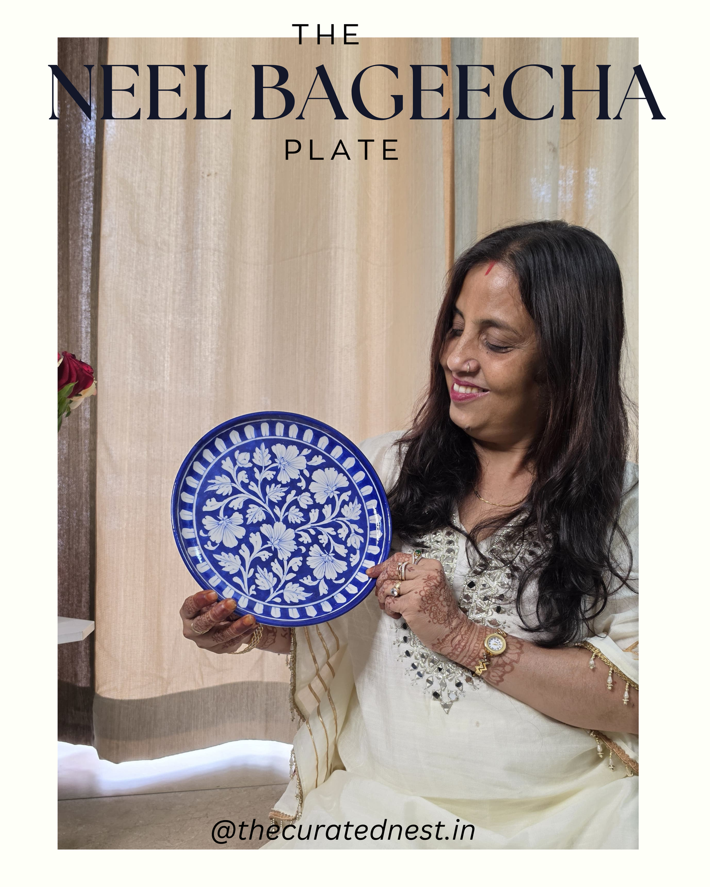 The Neel Bageecha Plate - Blue Pottery Round Plate