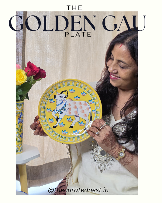 The Golden Gau Plate - Blue Pottery Round Plate