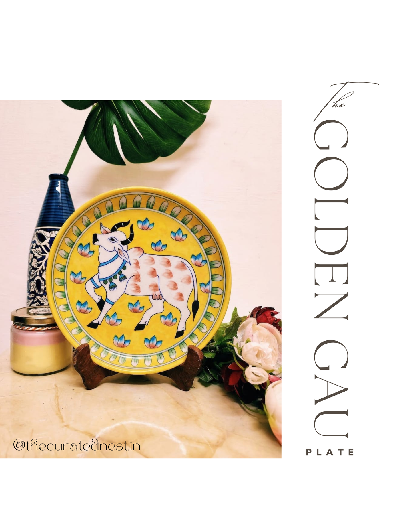 The Golden Gau Plate - Blue Pottery Round Plate
