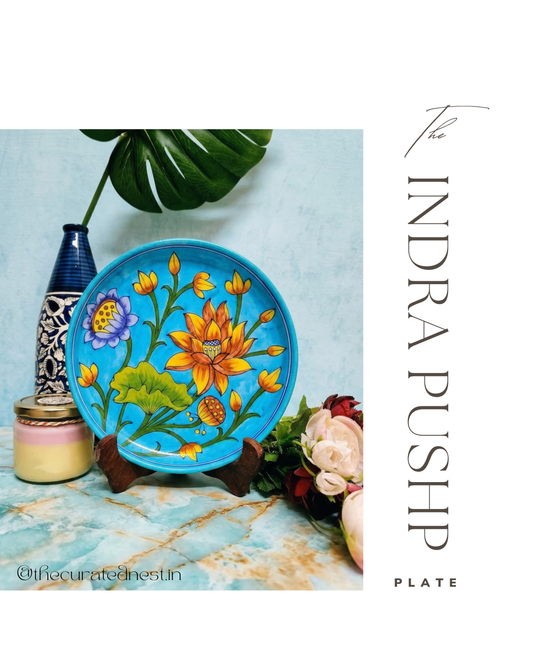 The Indra Pushp Plate - Blue Pottery Round Plate