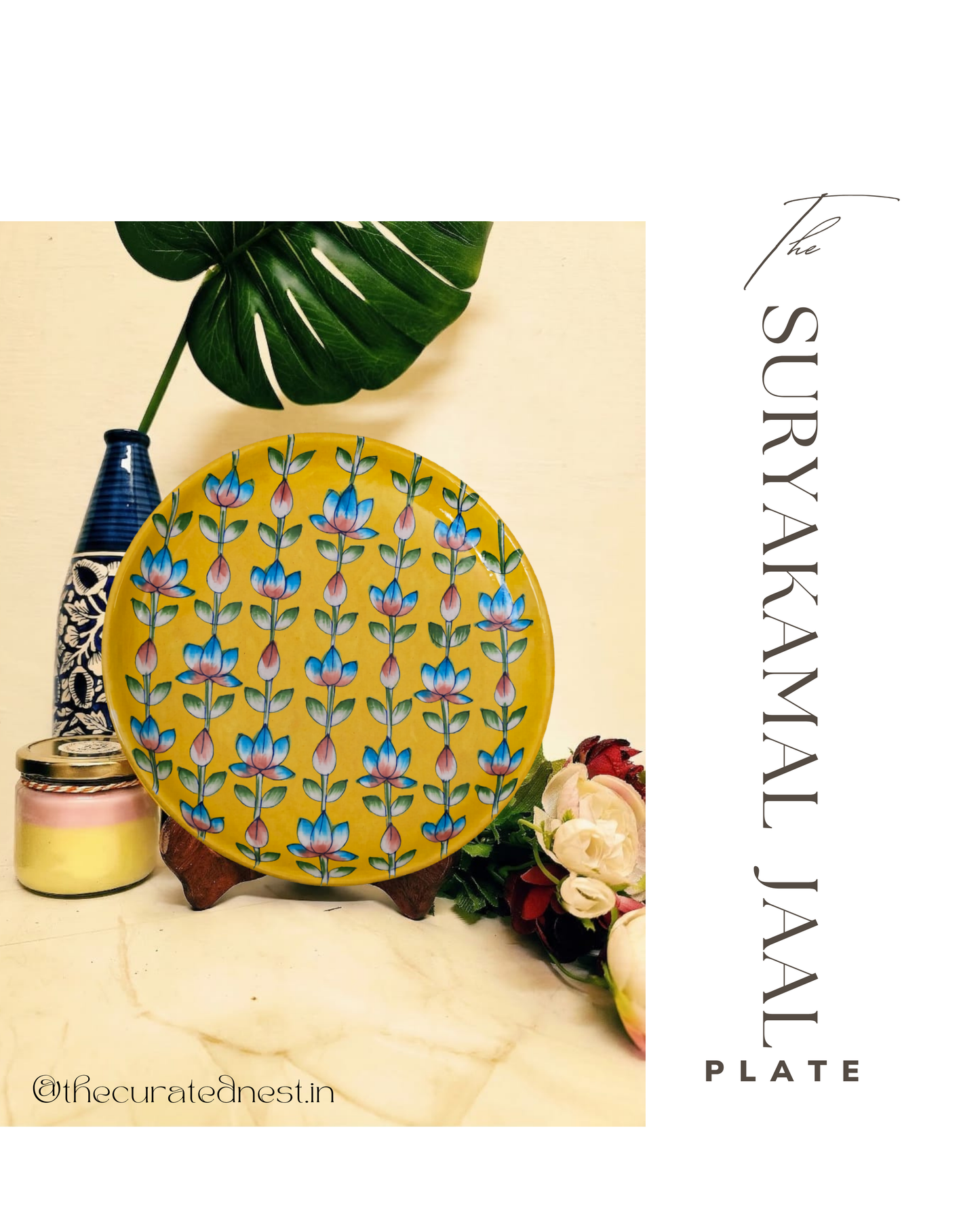The Suryakamal Jaal Plate - Blue Pottery Round Plate
