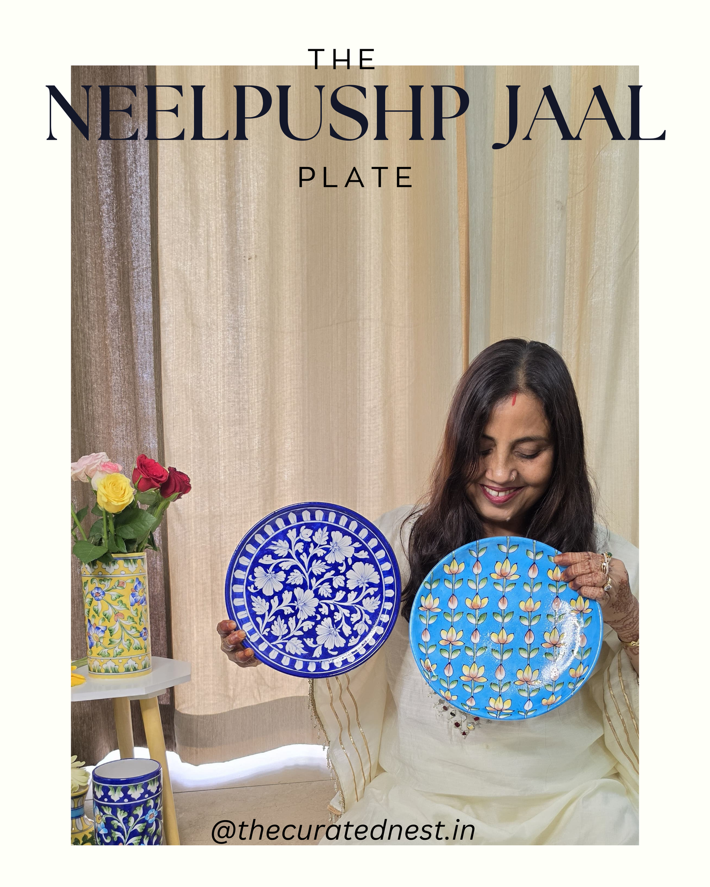 The Neelpushp Jaal Plate - Blue Pottery Round Plate