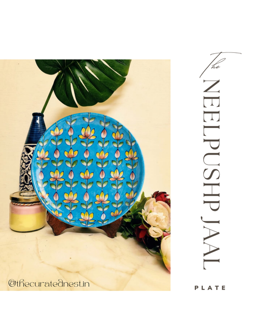 The Neelpushp Jaal Plate - Blue Pottery Round Plate