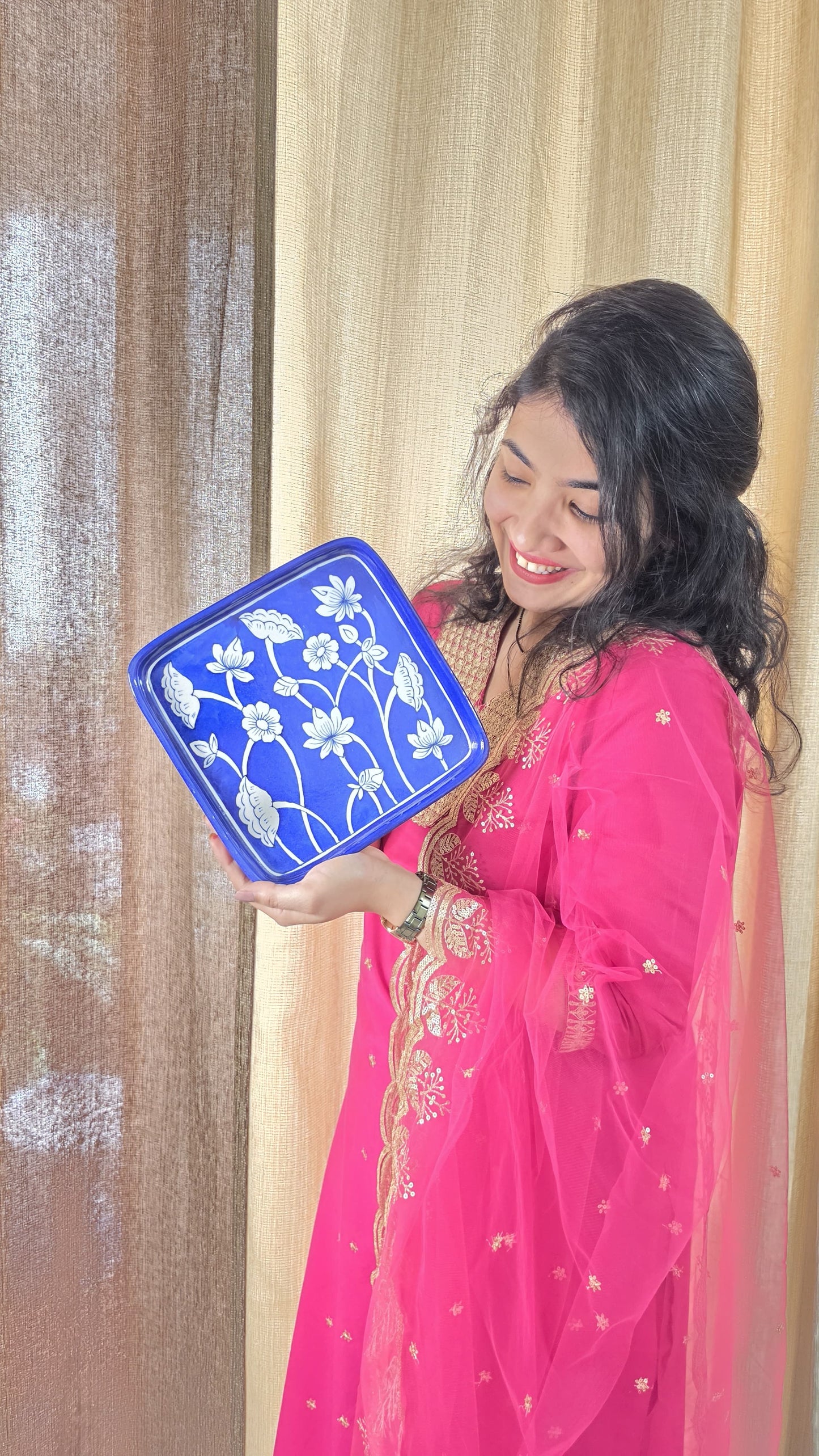 The Syahi Darbar Plate - Blue Pottery square plate