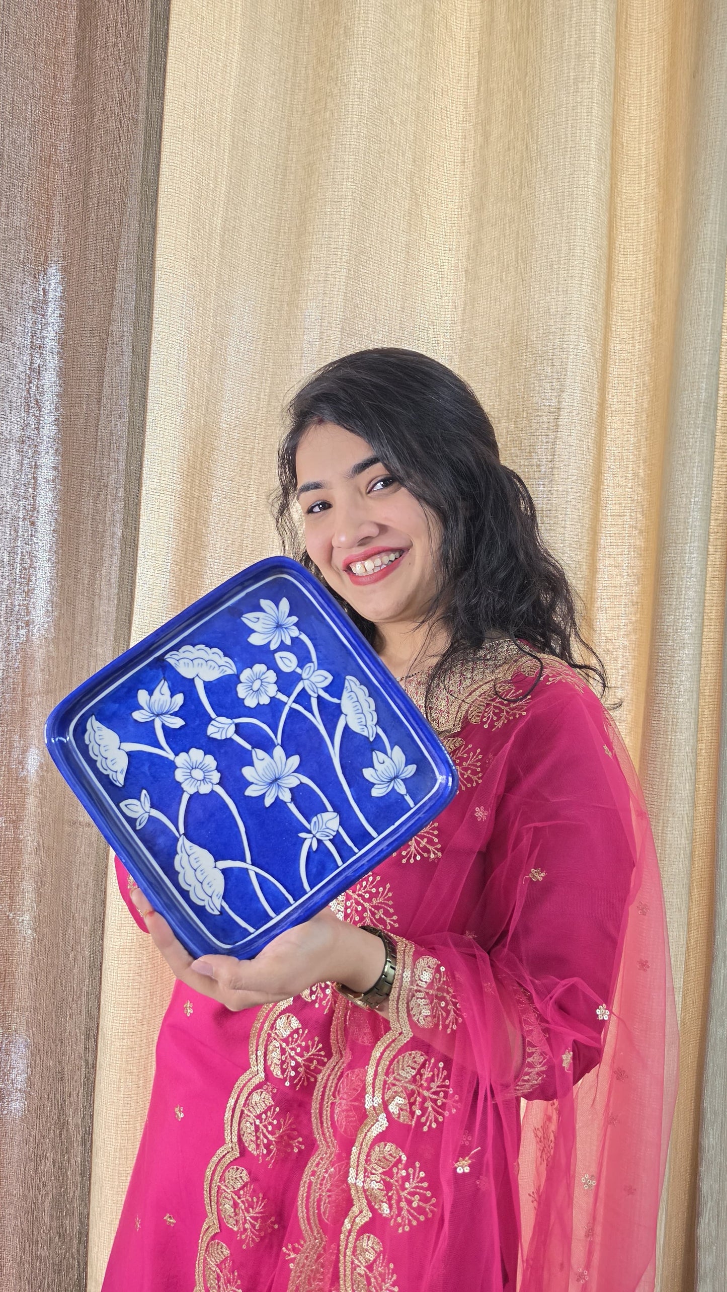 The Syahi Darbar Plate - Blue Pottery square plate
