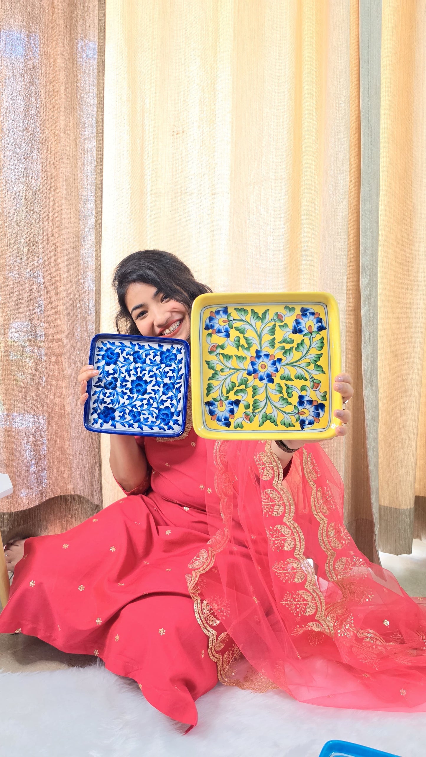 The Golden Darbar Plate - Blue Pottery square plate