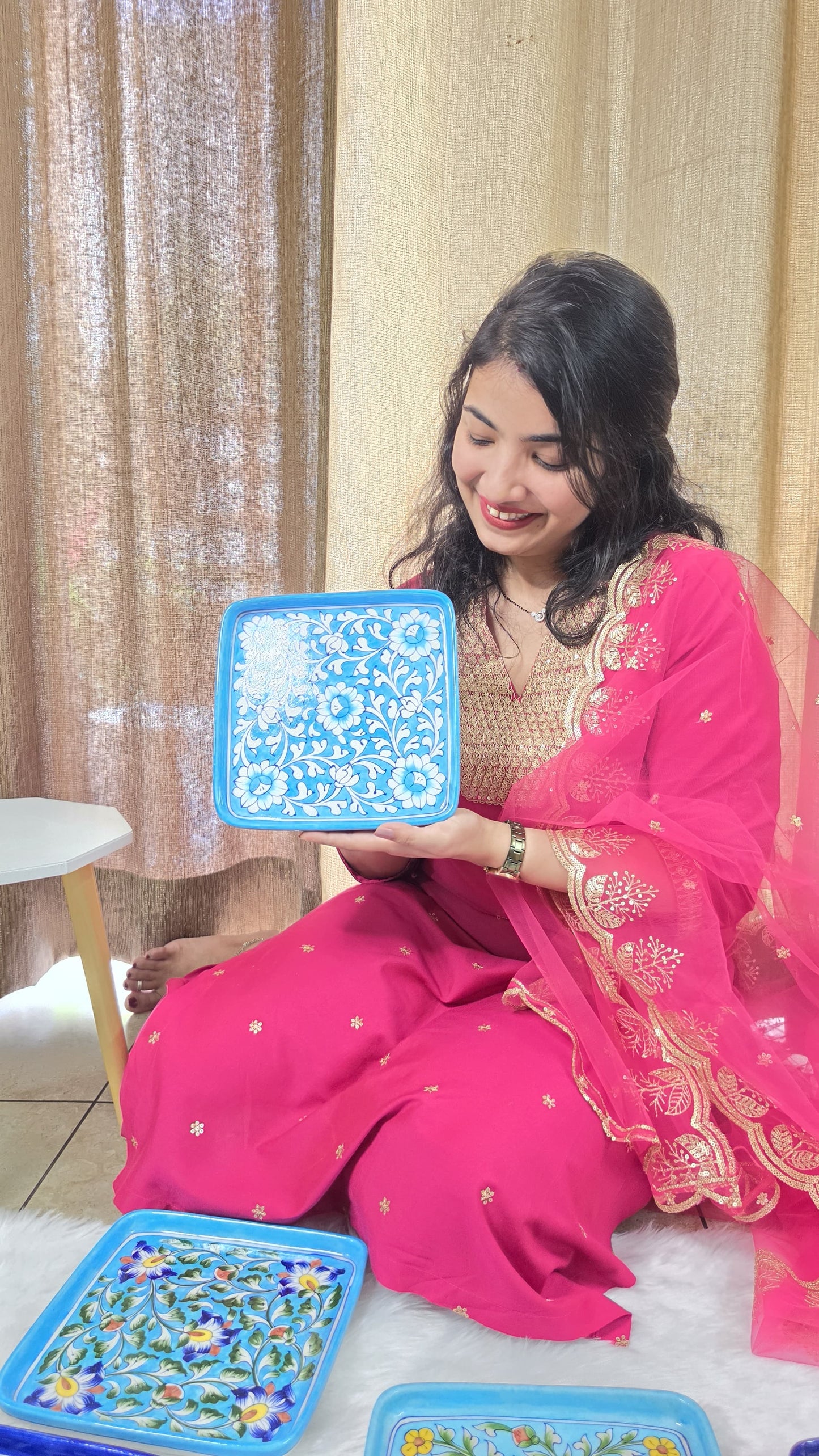 The Aasmani Darbar Plate - Blue Pottery square plate
