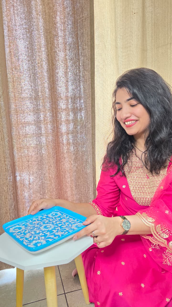 The Aasmani Darbar Plate - Blue Pottery square plate