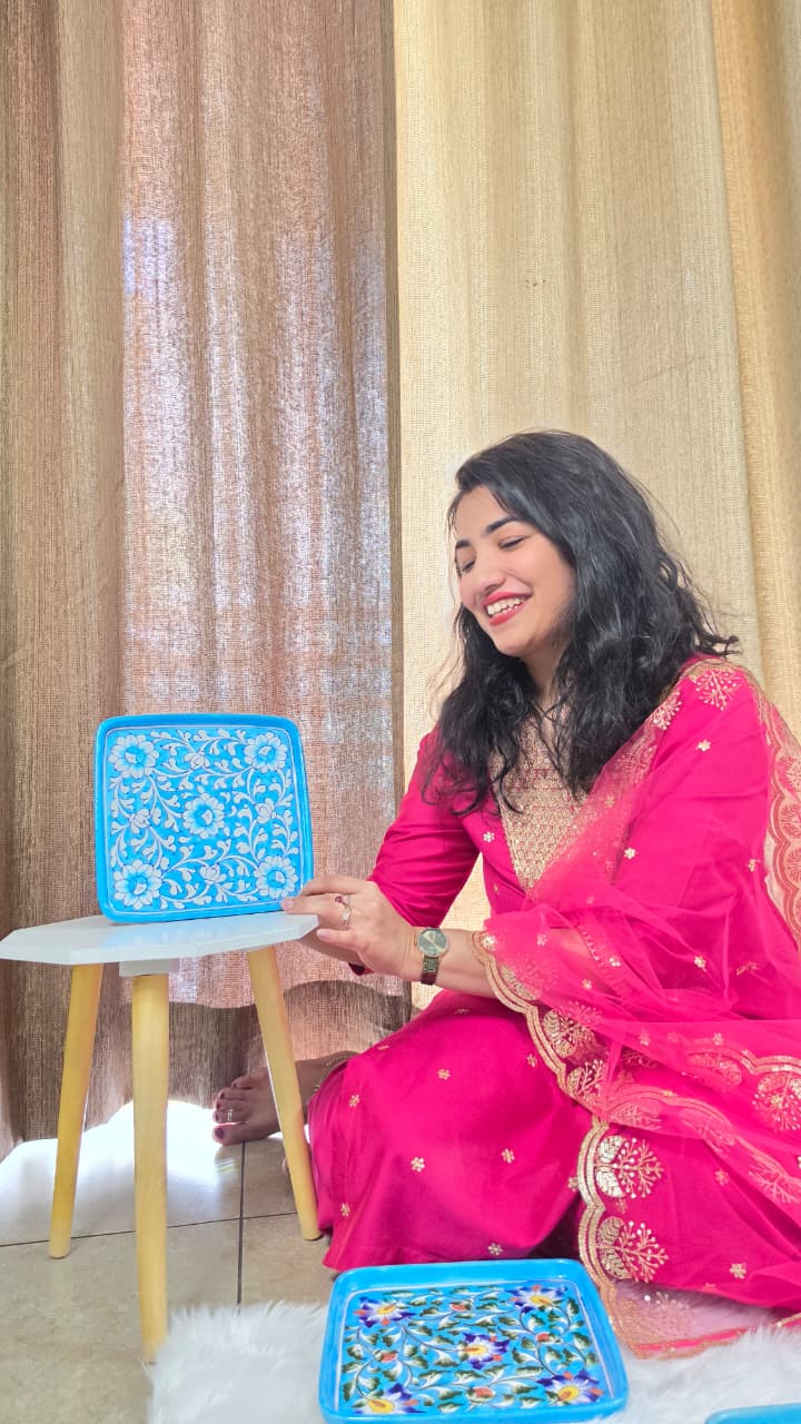 The Aasmani Darbar Plate - Blue Pottery square plate