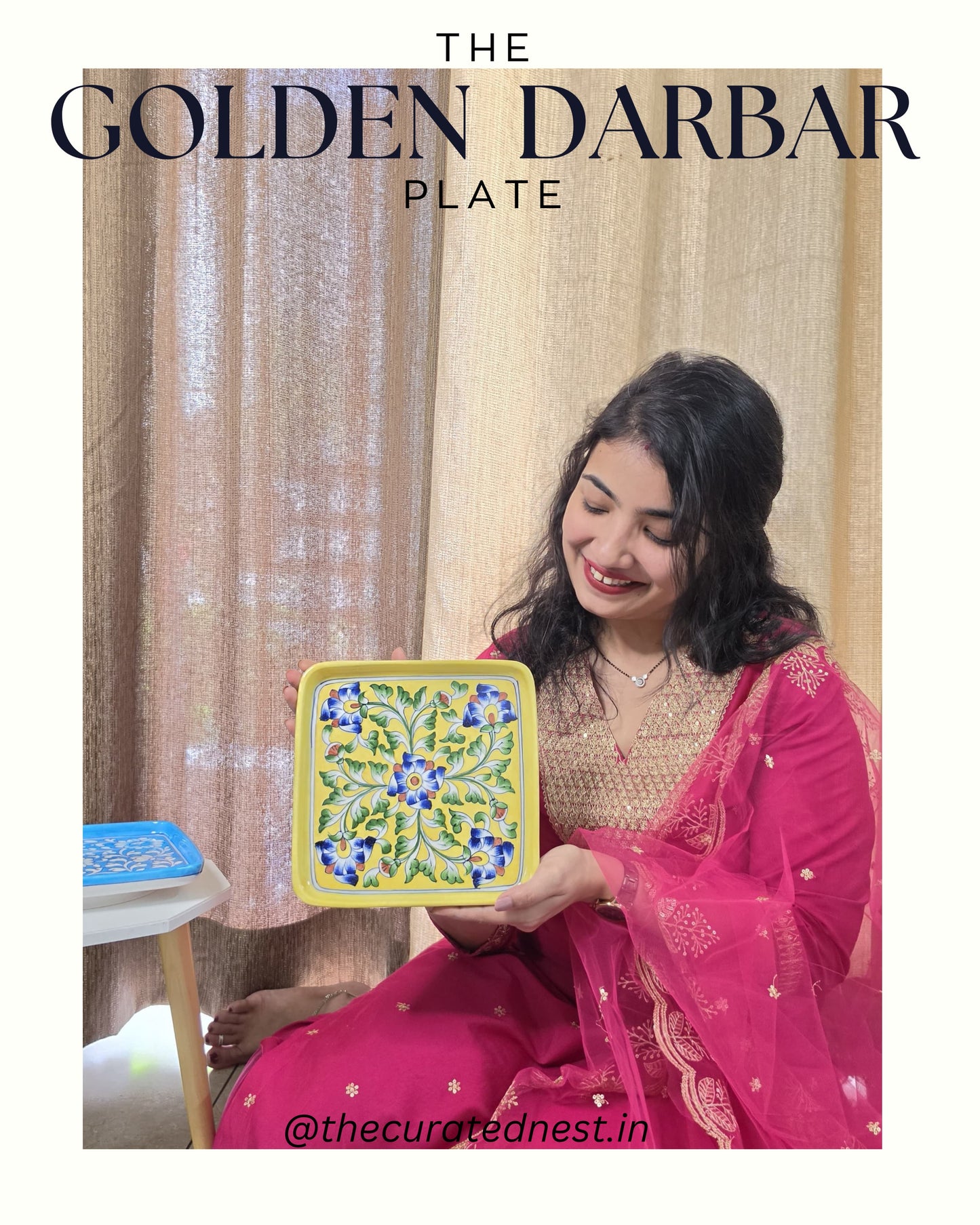 The Golden Darbar Plate - Blue Pottery square plate