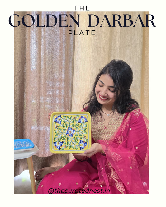 The Golden Darbar Plate - Blue Pottery square plate
