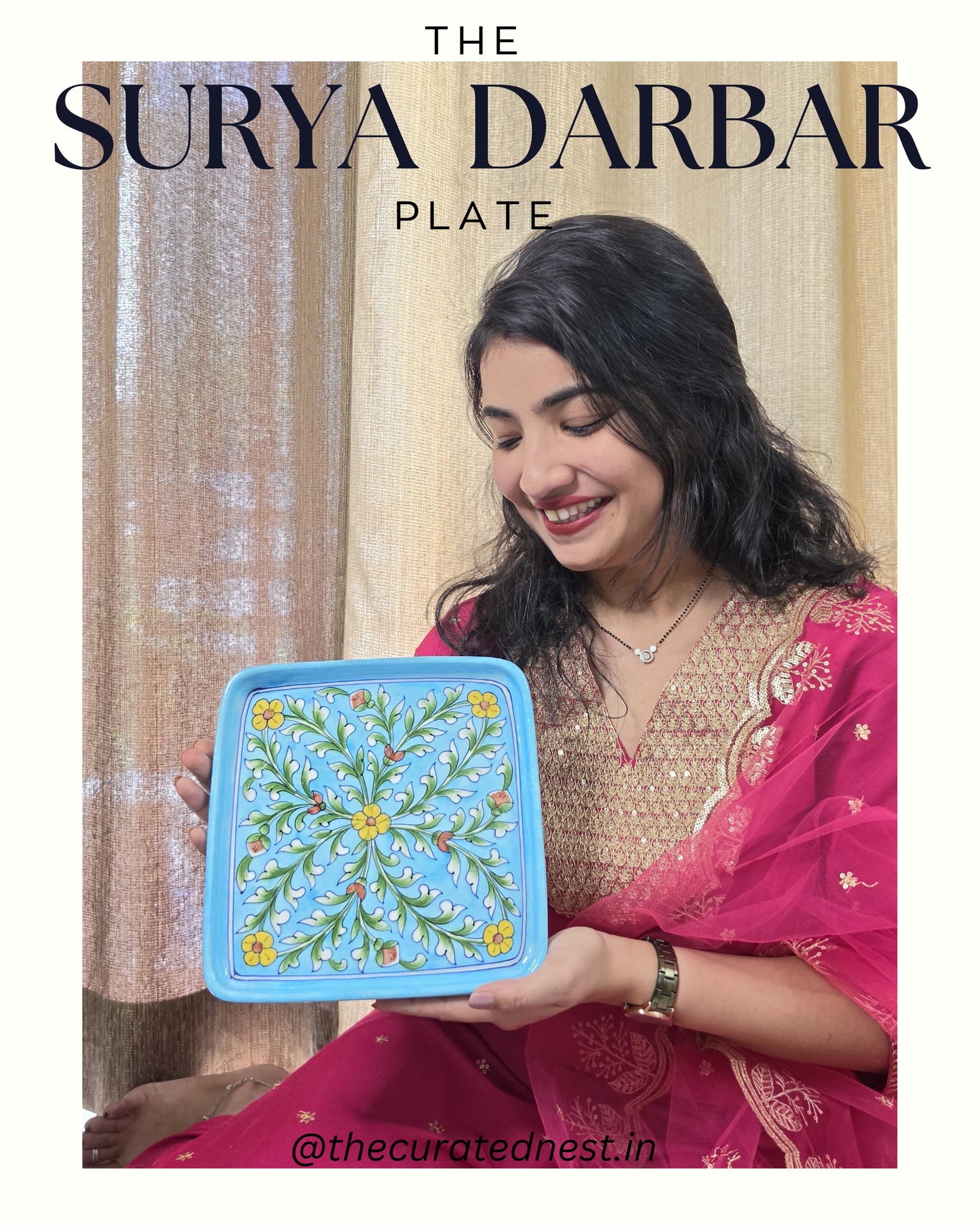 The Surya Darbar Plate - Blue Pottery square plate