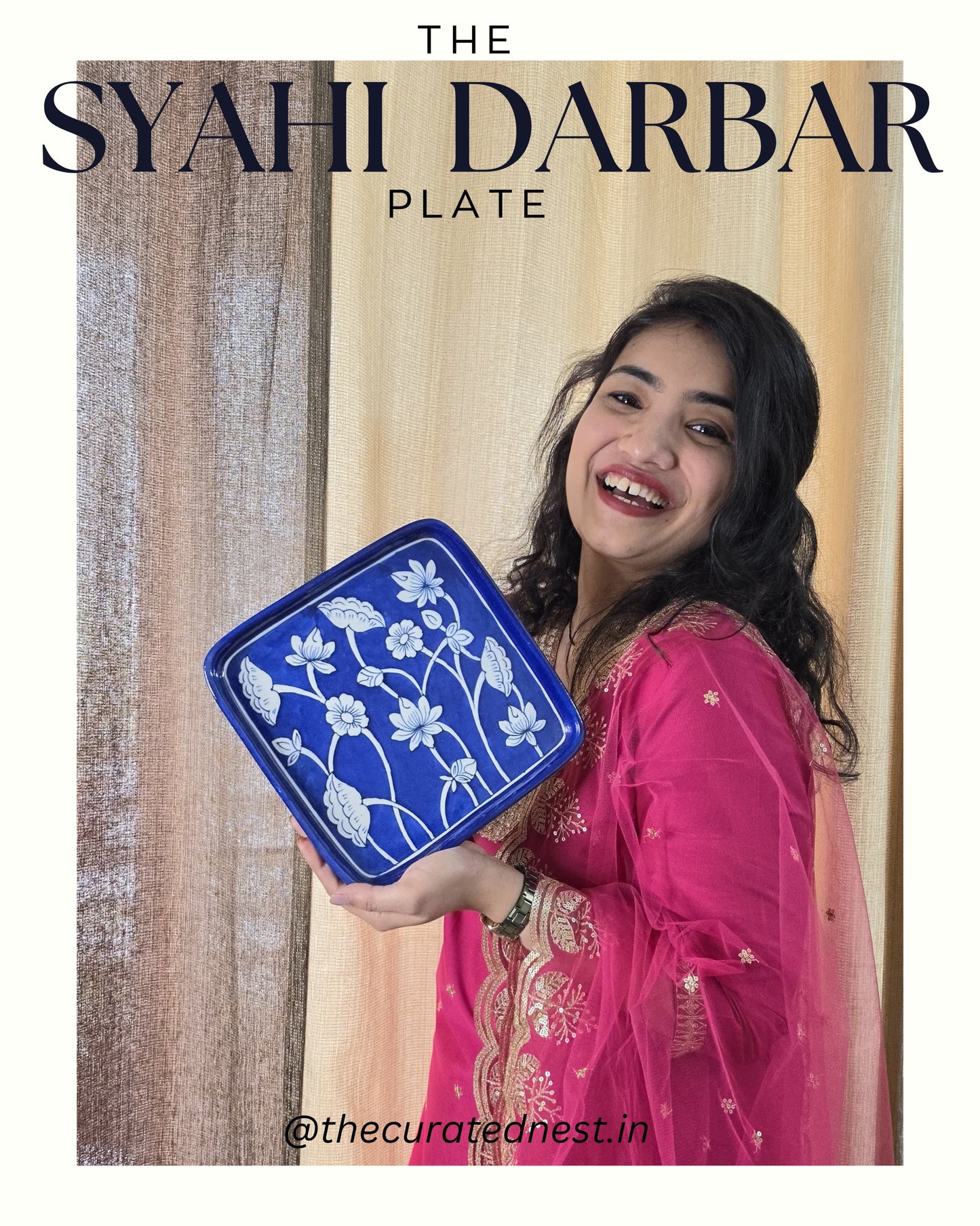 The Syahi Darbar Plate - Blue Pottery square plate