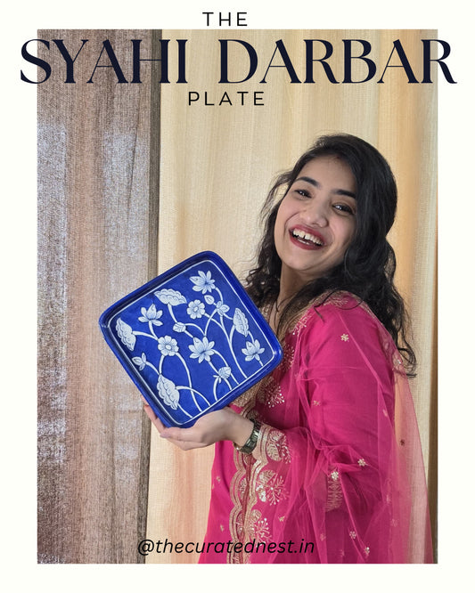 The Syahi Darbar Plate - Blue Pottery square plate