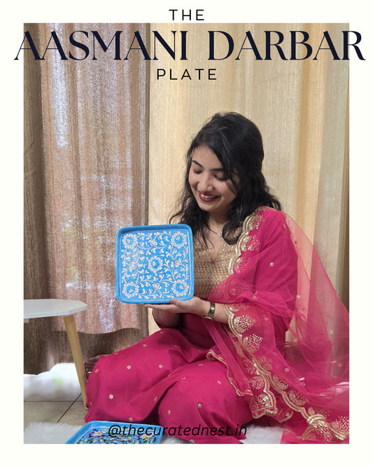 The Aasmani Darbar Plate - Blue Pottery square plate