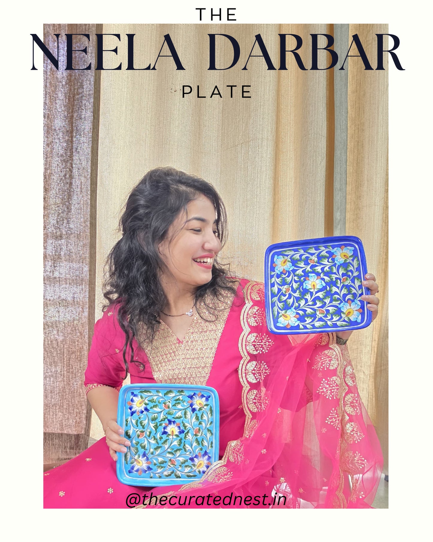 The Neela Darbar Plate - Blue Pottery square plate