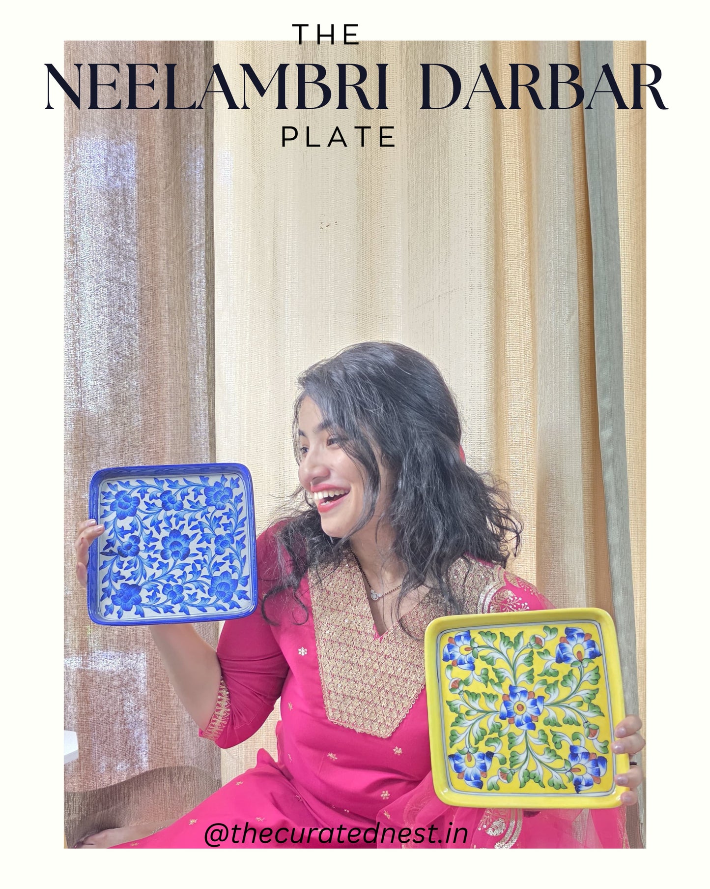 The Neelambari Darbar Plate - Blue Pottery square plate