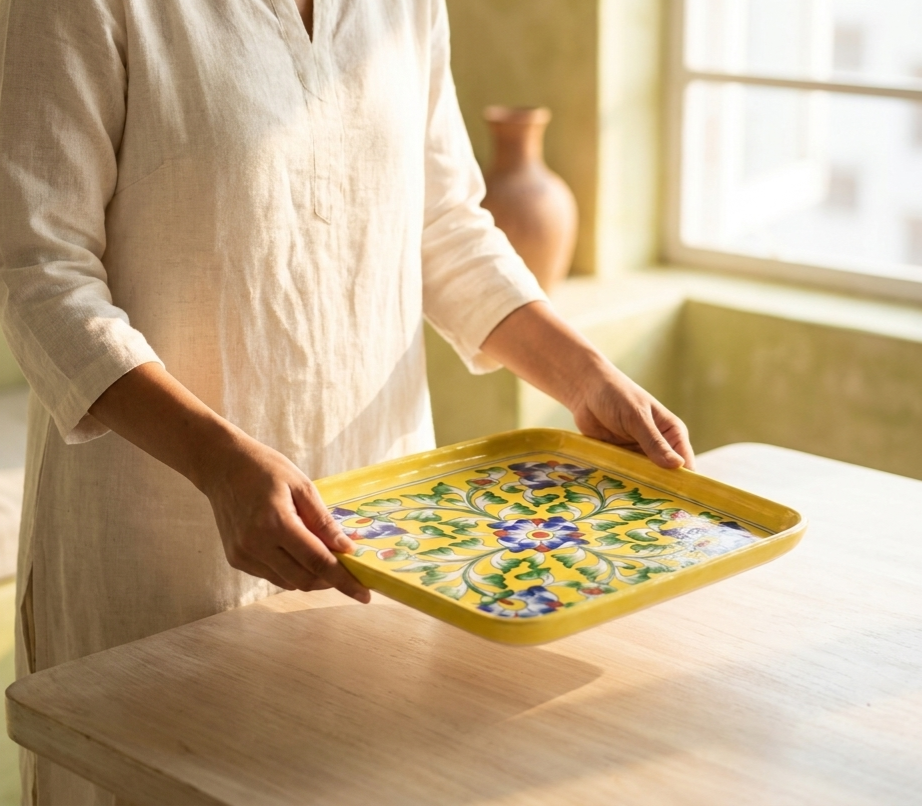 The Golden Darbar Plate - Blue Pottery square plate