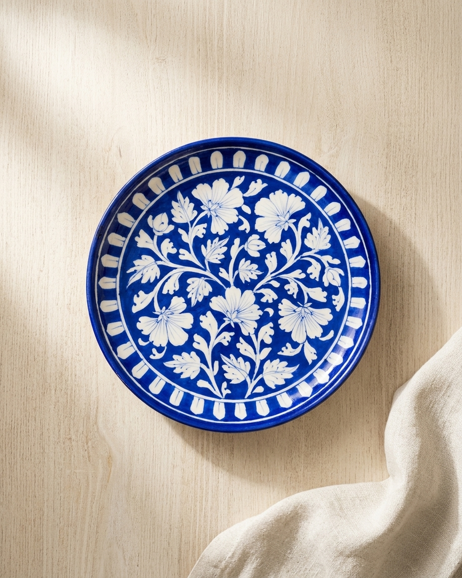 The Neel Bageecha Plate - Blue Pottery Round Plate