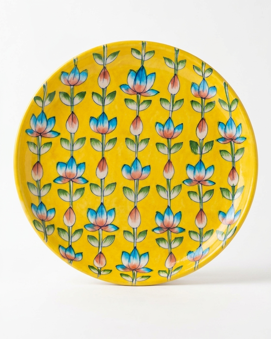 The Suryakamal Jaal Plate - Blue Pottery Round Plate