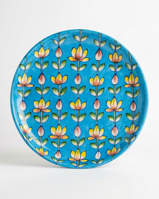 The Neelpushp Jaal Plate - Blue Pottery Round Plate