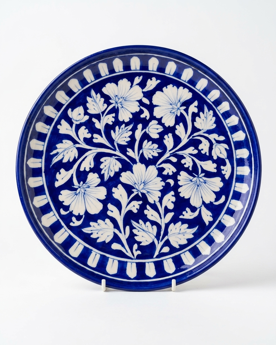 The Neel Bageecha Plate - Blue Pottery Round Plate