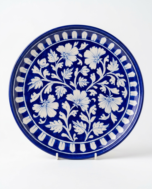 The Neel Bageecha Plate - Blue Pottery Round Plate