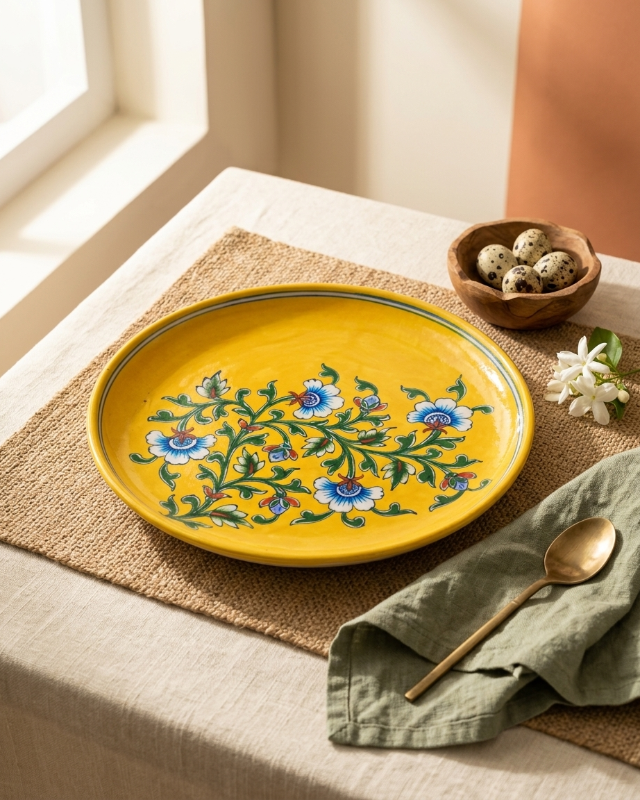 The Sunehri Baag Plate - Blue Pottery Round Plate