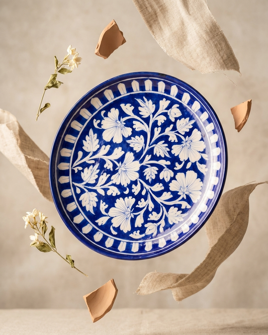 The Neel Bageecha Plate - Blue Pottery Round Plate