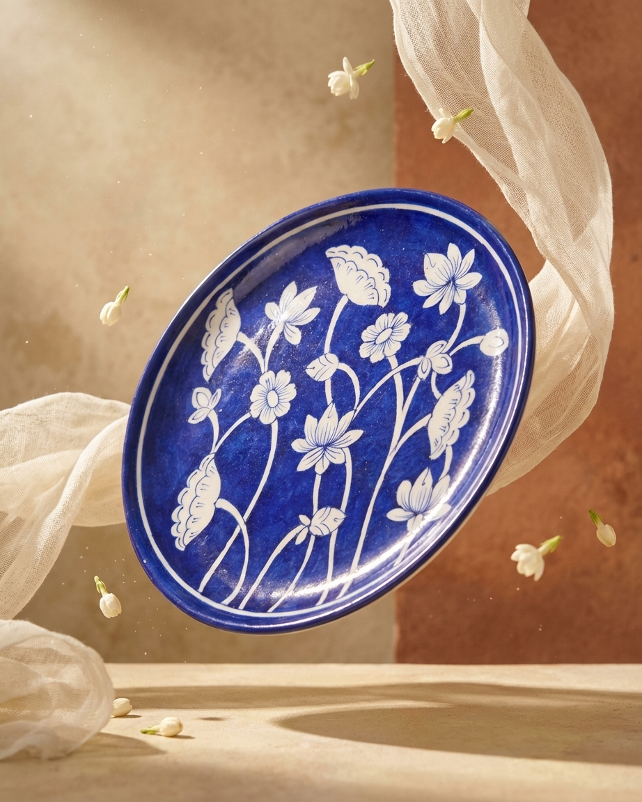 The Neel Vatika Plate - Blue Pottery Round Plate