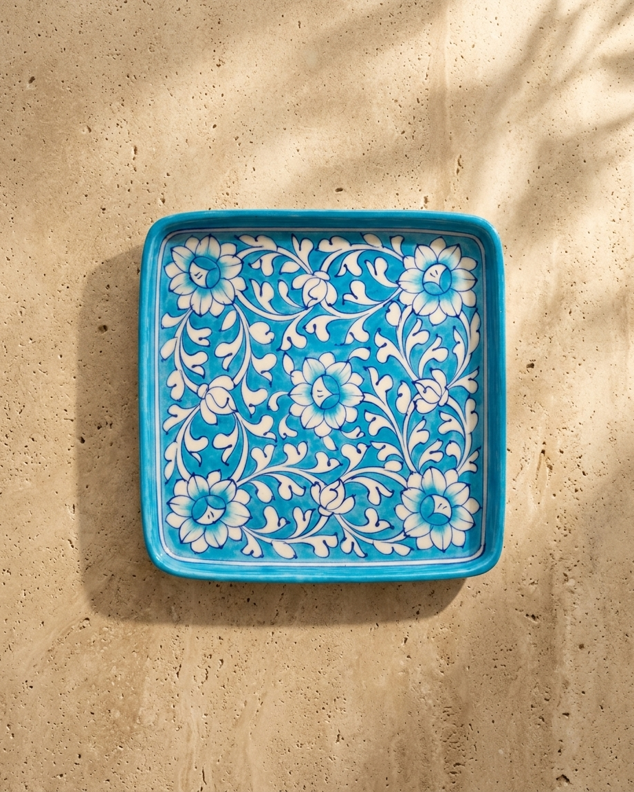 The Aasmani Darbar Plate - Blue Pottery square plate