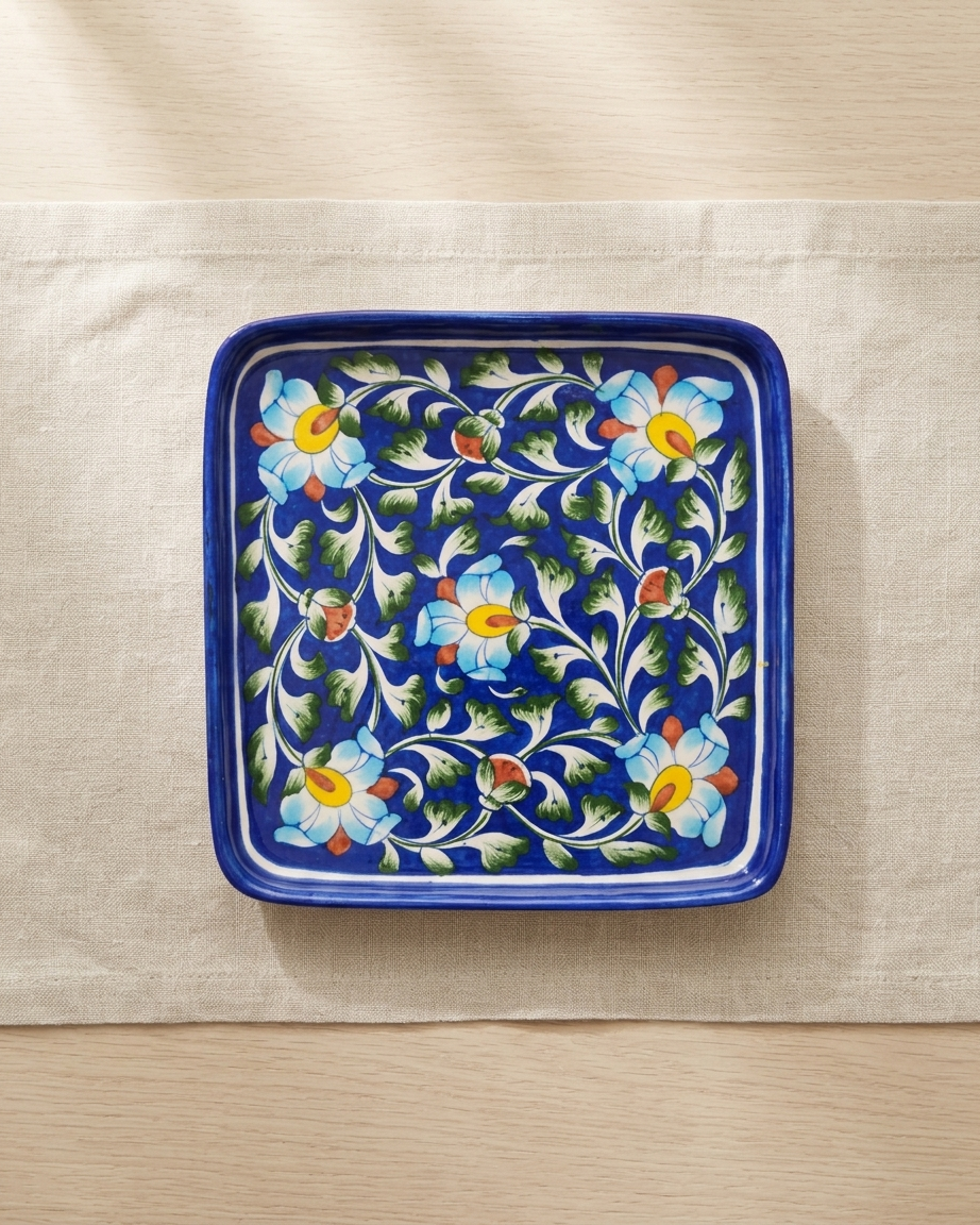 The Neela Darbar Plate - Blue Pottery square plate