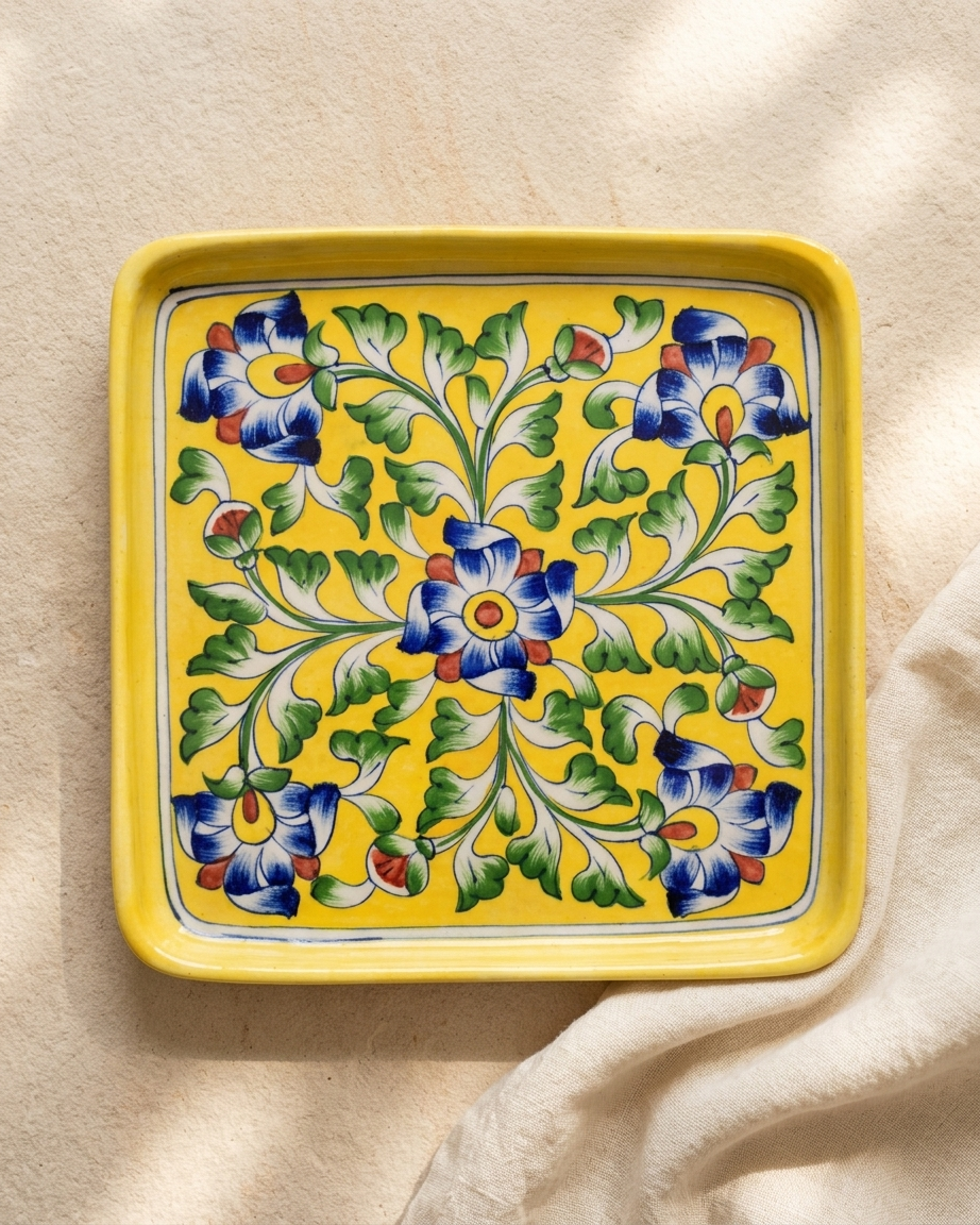 The Golden Darbar Plate - Blue Pottery square plate