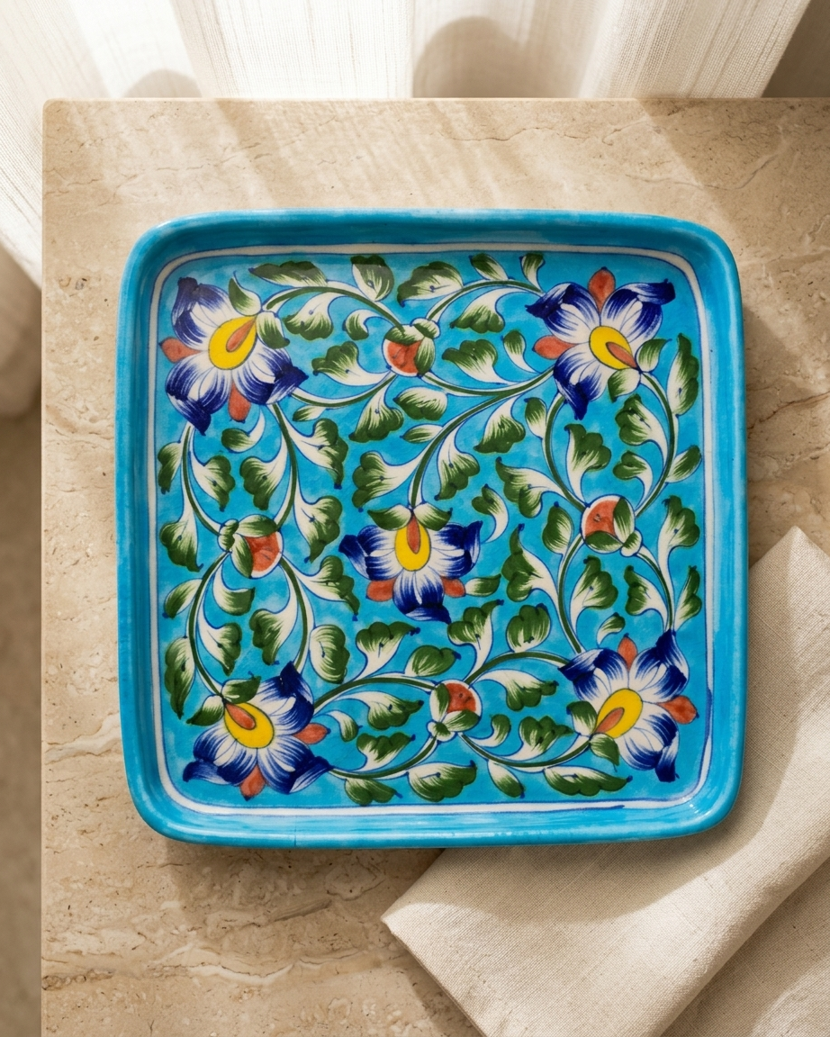 The Firozi Darbar Plate - Blue Pottery square plate