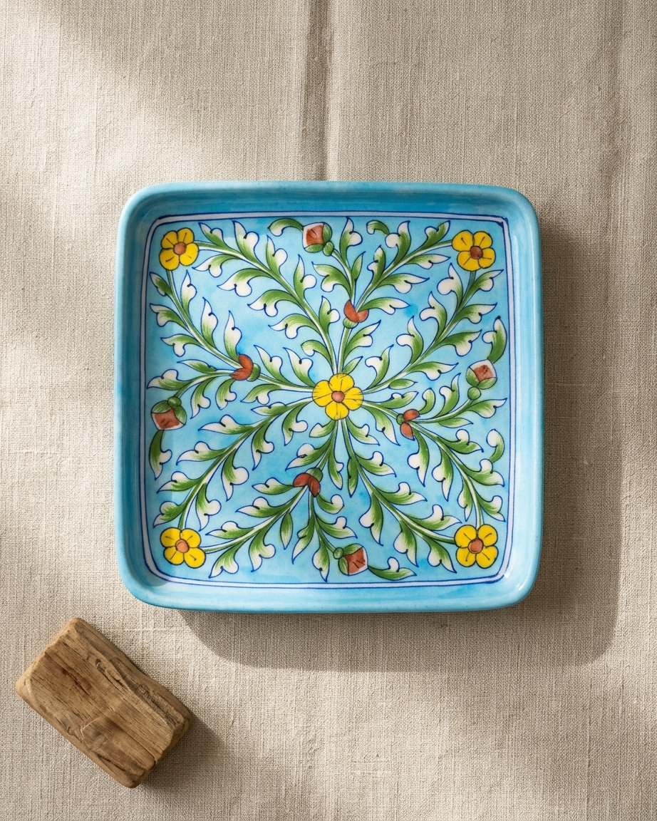 The Surya Darbar Plate - Blue Pottery square plate