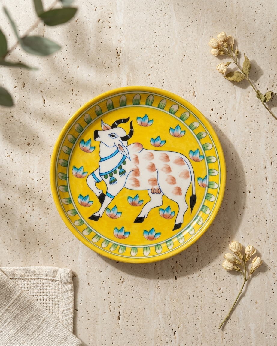 The Golden Gau Plate - Blue Pottery Round Plate