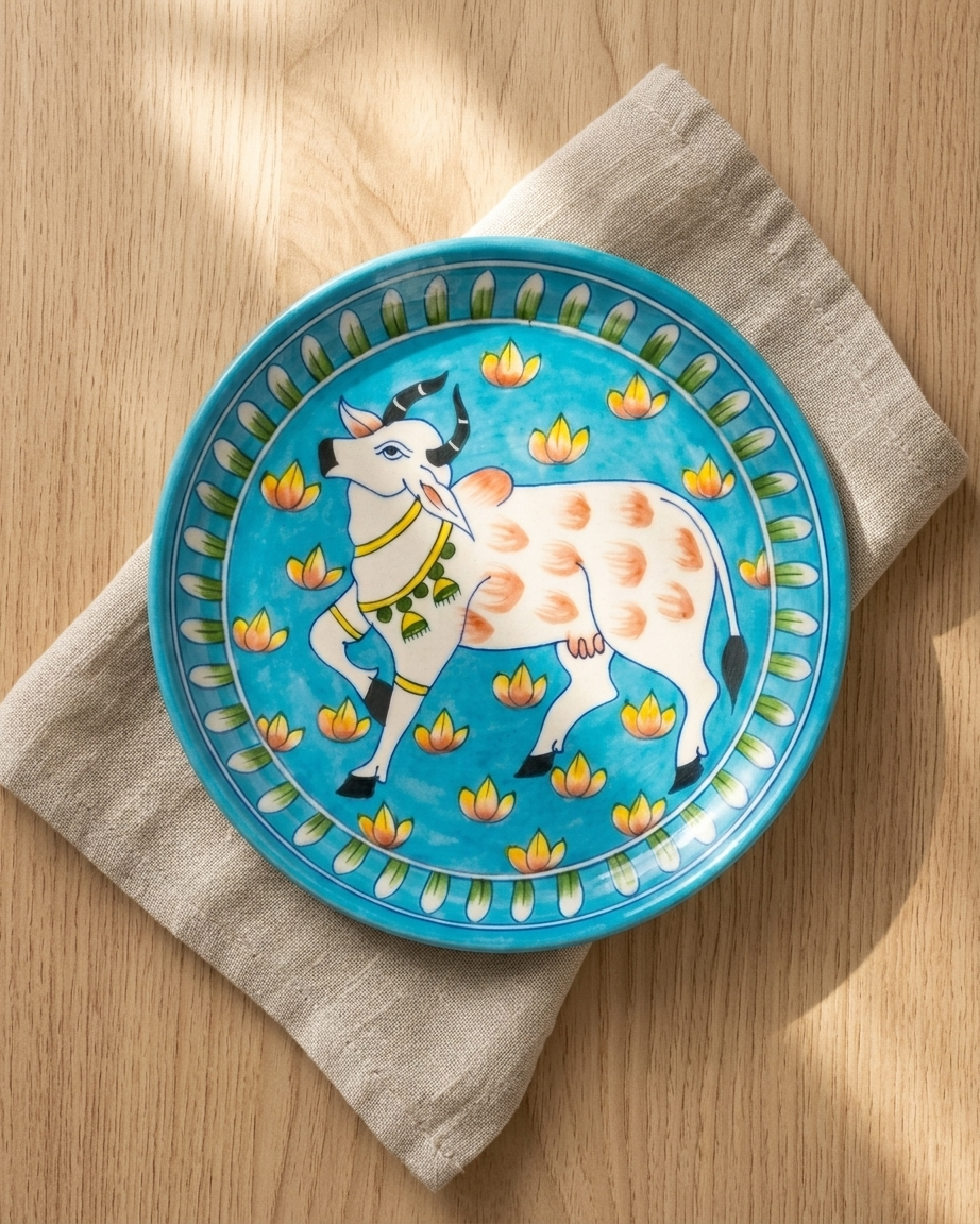 The Neel Kamal Plate - Blue Pottery Round Plate