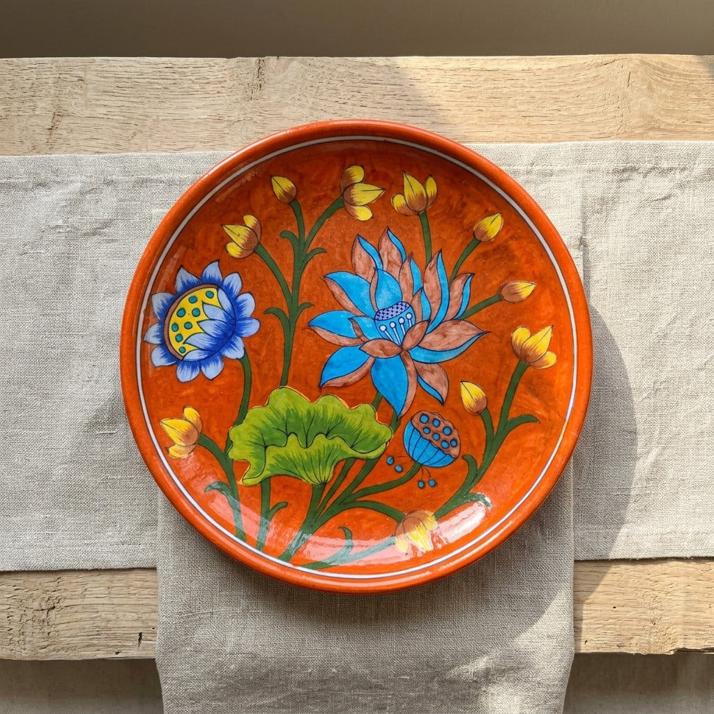 The Agni Neel Plate - Blue Pottery Round Plate
