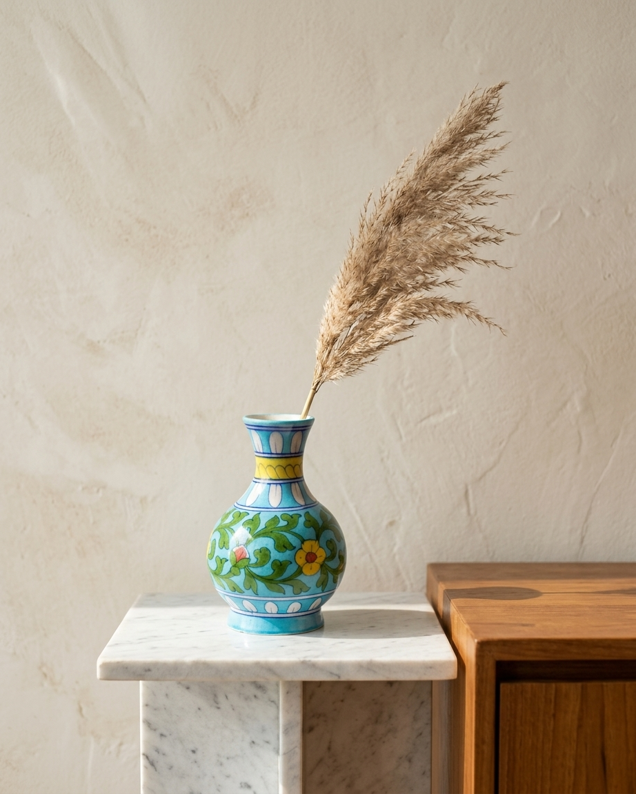 The Evening Dew- Hand-painted Blue Pottery Vase