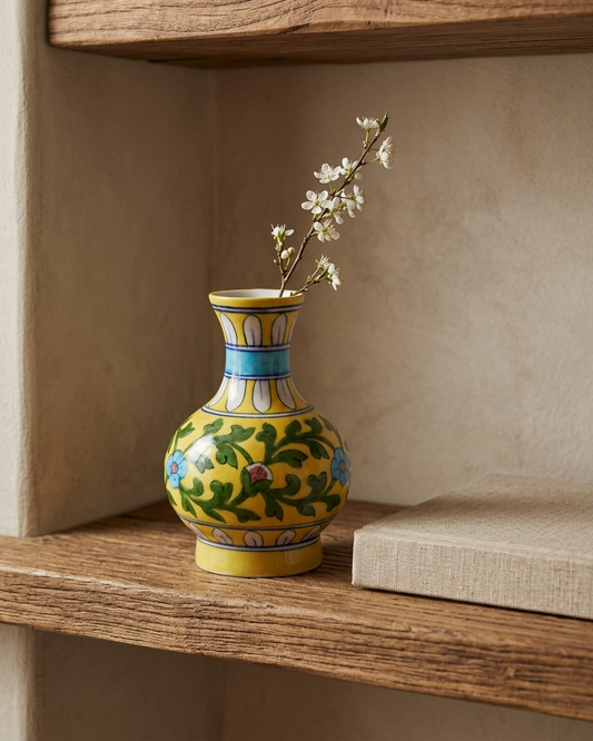 The Golden Hour Surahi - Hand-painted Blue Pottery Vase
