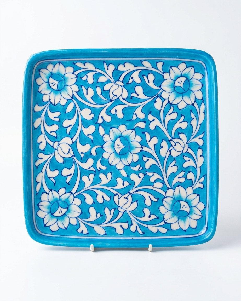 The Aasmani Darbar Plate - Blue Pottery square plate